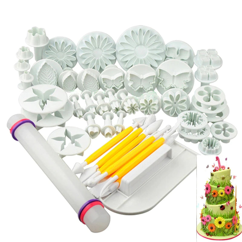 A big set of fondant tools with plungers, cutters and other equipment