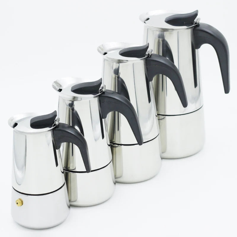 Italian stovetop espresso pots in different sizes 