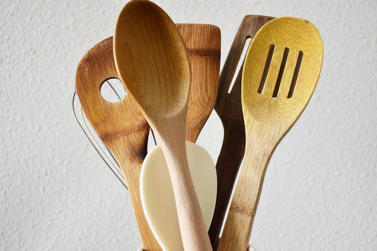 Silicon utensils with wooden handles