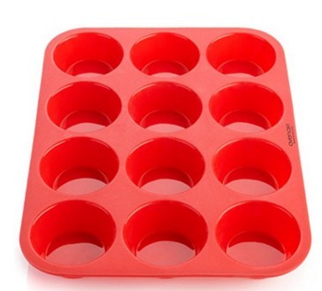 A fabulous red silicone muffin pan for baking all kinds of sweet and savory treats.