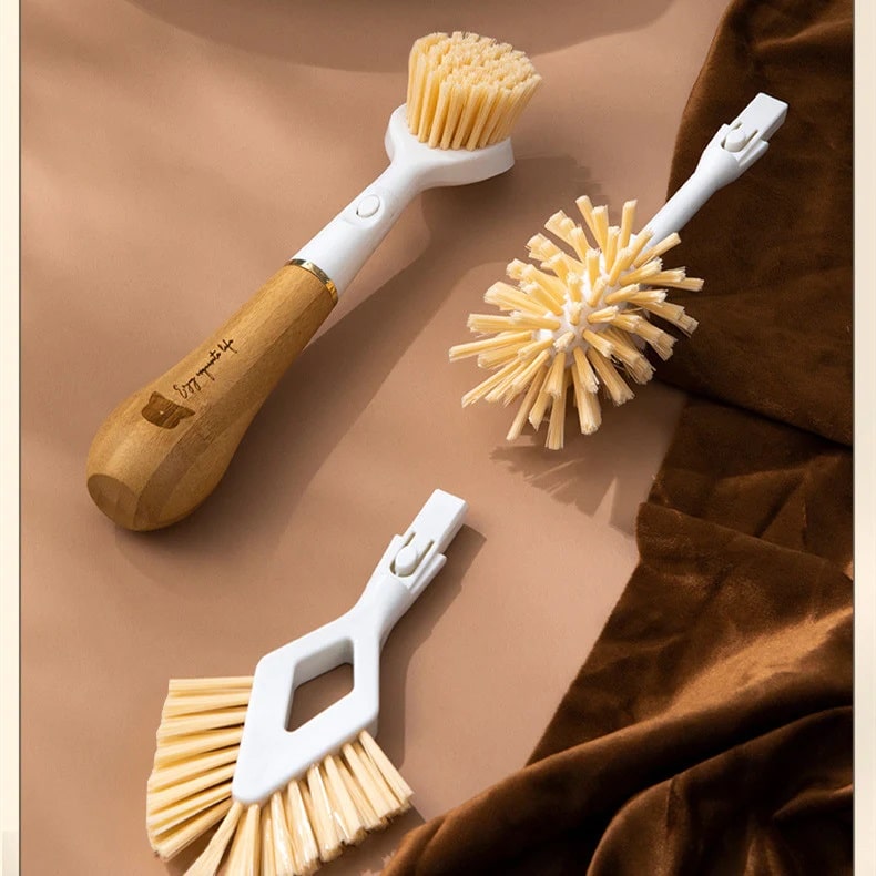 Three heads of a 3 in 1 cleaning brush