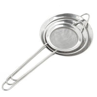 Set of 3 stainless steel sieves nested neatly.