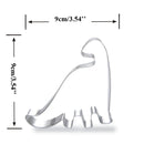 Stainless steel cookie cutter in the shape of a herbivore dinosaur, ideal for making dinosaur-themed treats.