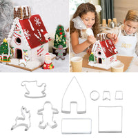 Children decorating a gingerbread house with icing and candies