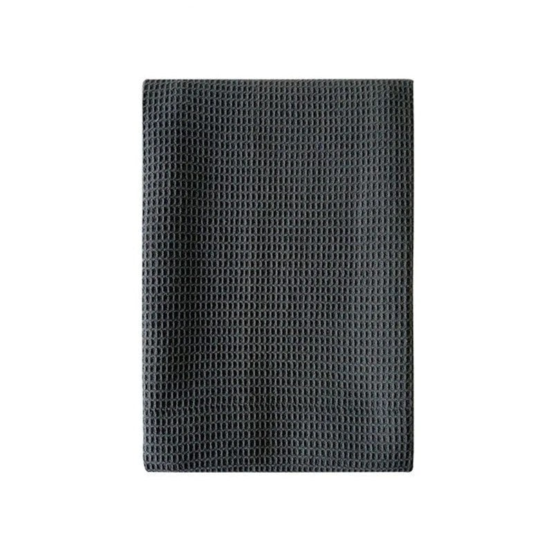 This dark gray waffle towel is generously sized at 18x 25 inches.