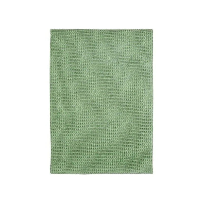 Light green waffle towel is made of 100 % cotton.