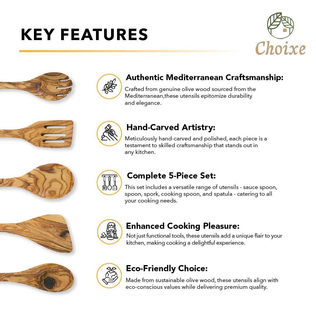 Olive wood utensils set -5 pcs