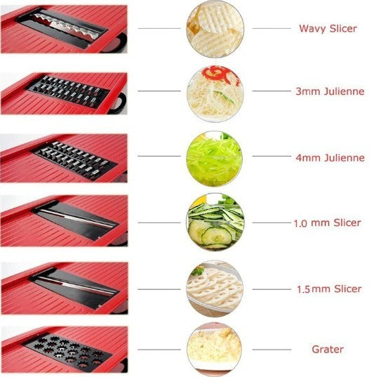 Introducing the six different stainless steel blades of vegetable slicer and grater