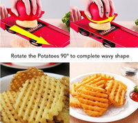 Instructions on how to make wavy potato chips with a handy vegetable slicer-grater