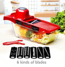 Vegetable slicer and grater with six stainless steel blades for effortless vegetable prep