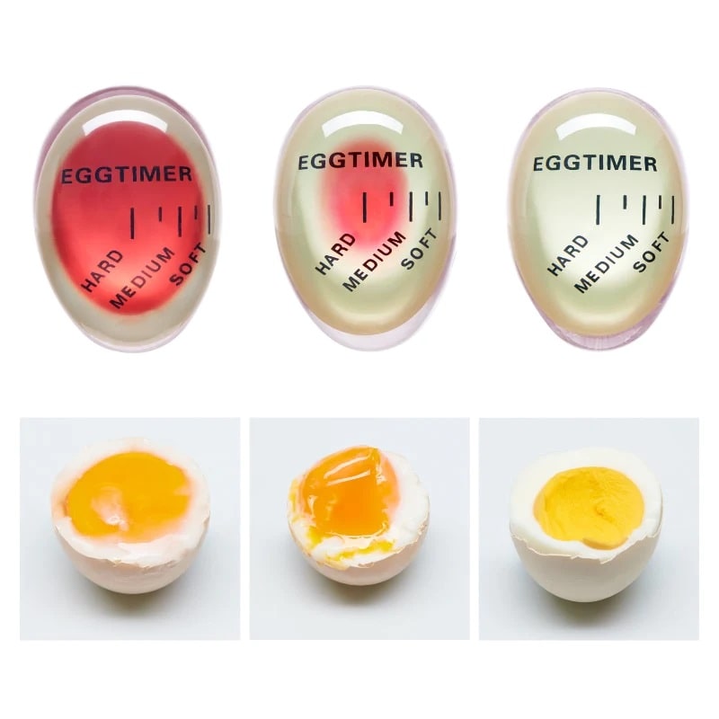 Egg timers for achieving soft, medium, and hard yolks with different cooking times for each