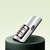 A black rechargeable knife sharpener with the options of fine and rough grinding for sharpening all your kitchen knives