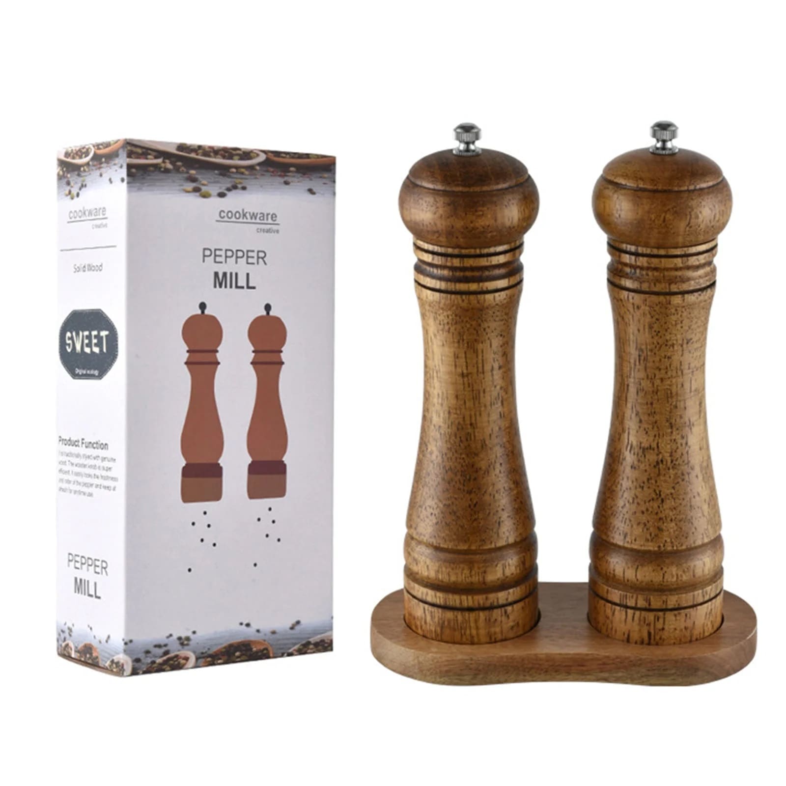 Oak wooden spice grinder, 2 pcs, designed to release more aromas and flavors for your cooking.