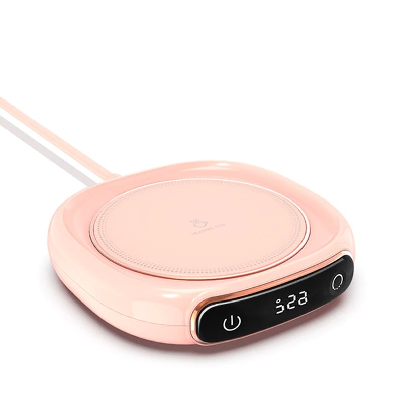 Keep your favorite hot drink warm to the very last drop with this pink cup heater beneath your cup.