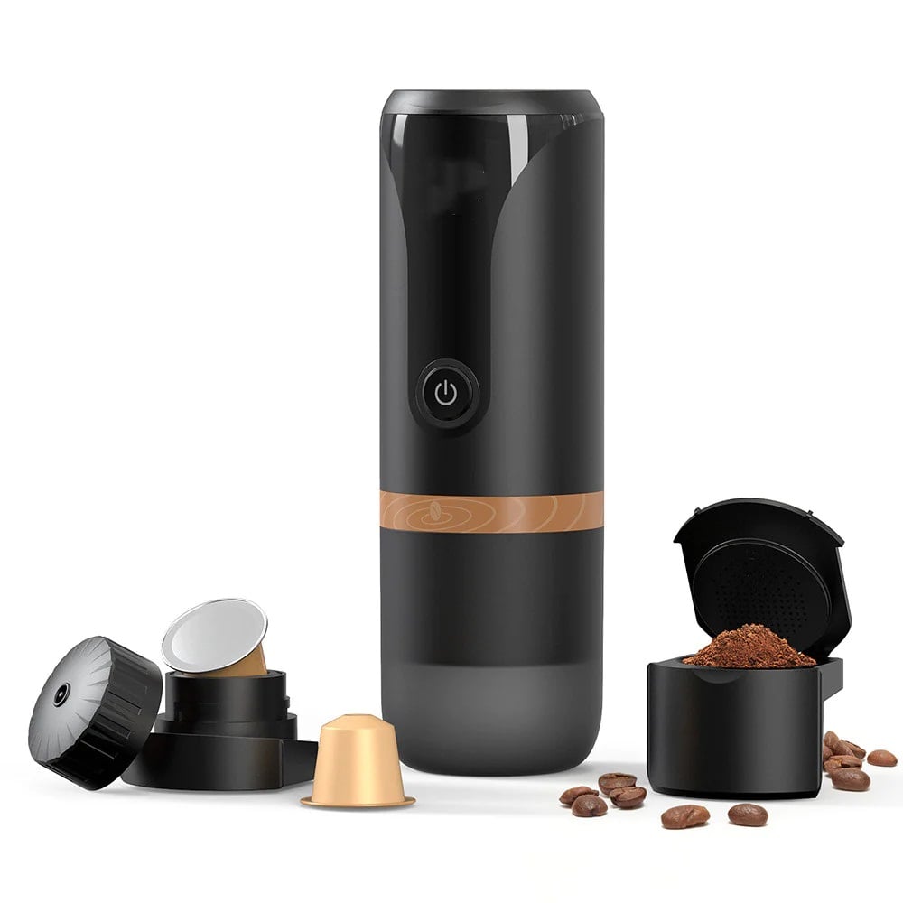 Choose to use Nespresso capsules or ground coffee for this travel coffee maker.