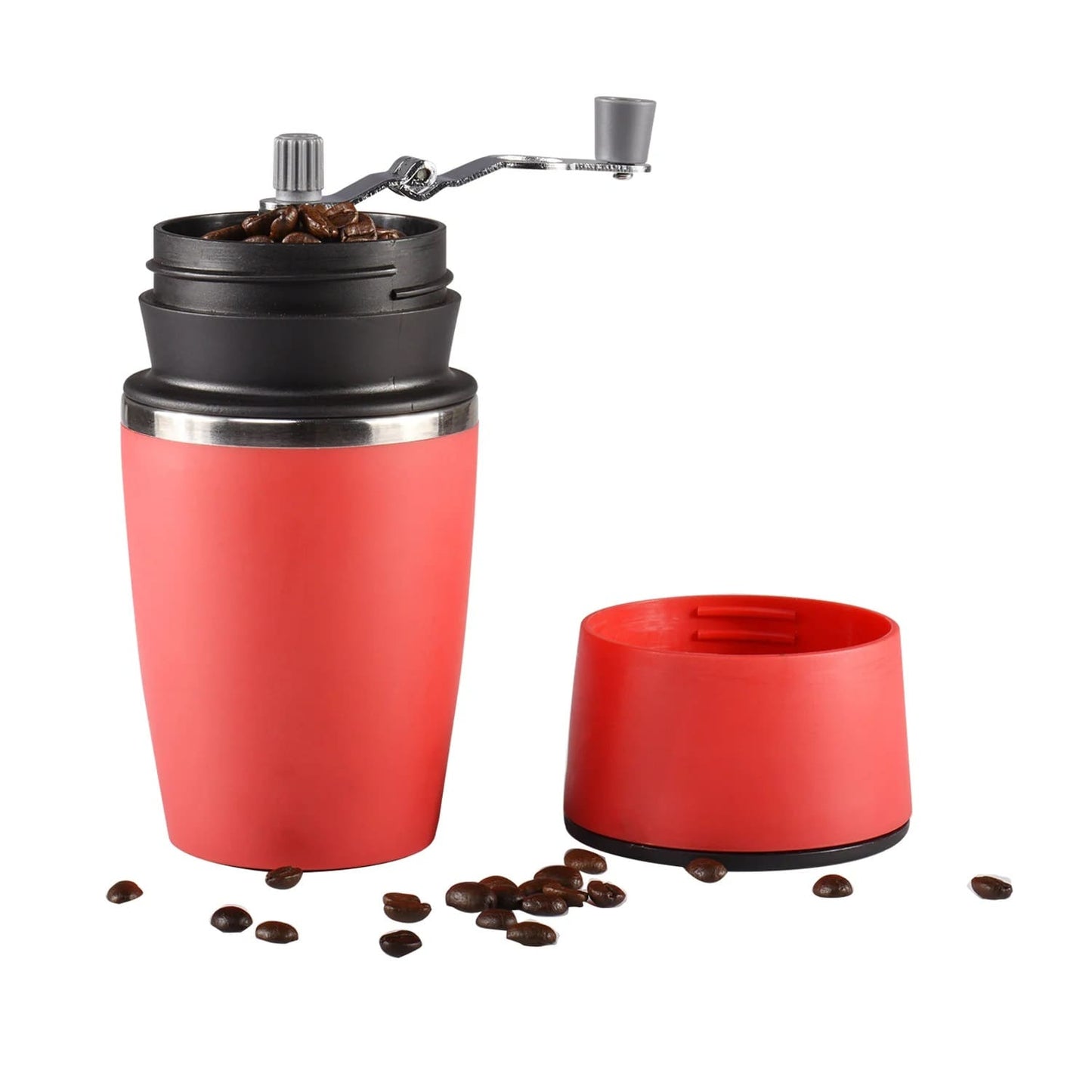 Portable coffee maker cup grinding coffee beans for a fresh cup of hot drink