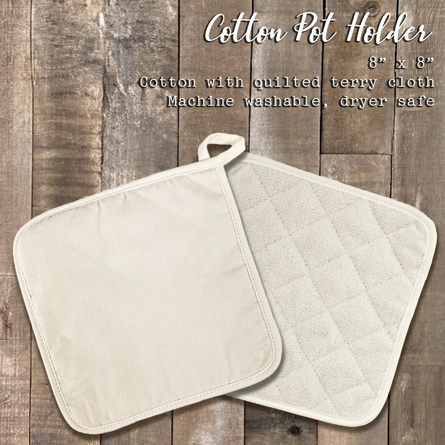 Use these cotton pot holders to enhance safety in the kitchen, protecting hands and surfaces.