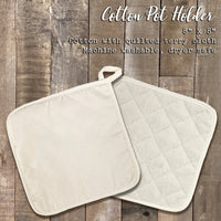 Natural white high-quality hot pads with a convenient loop for hanging.