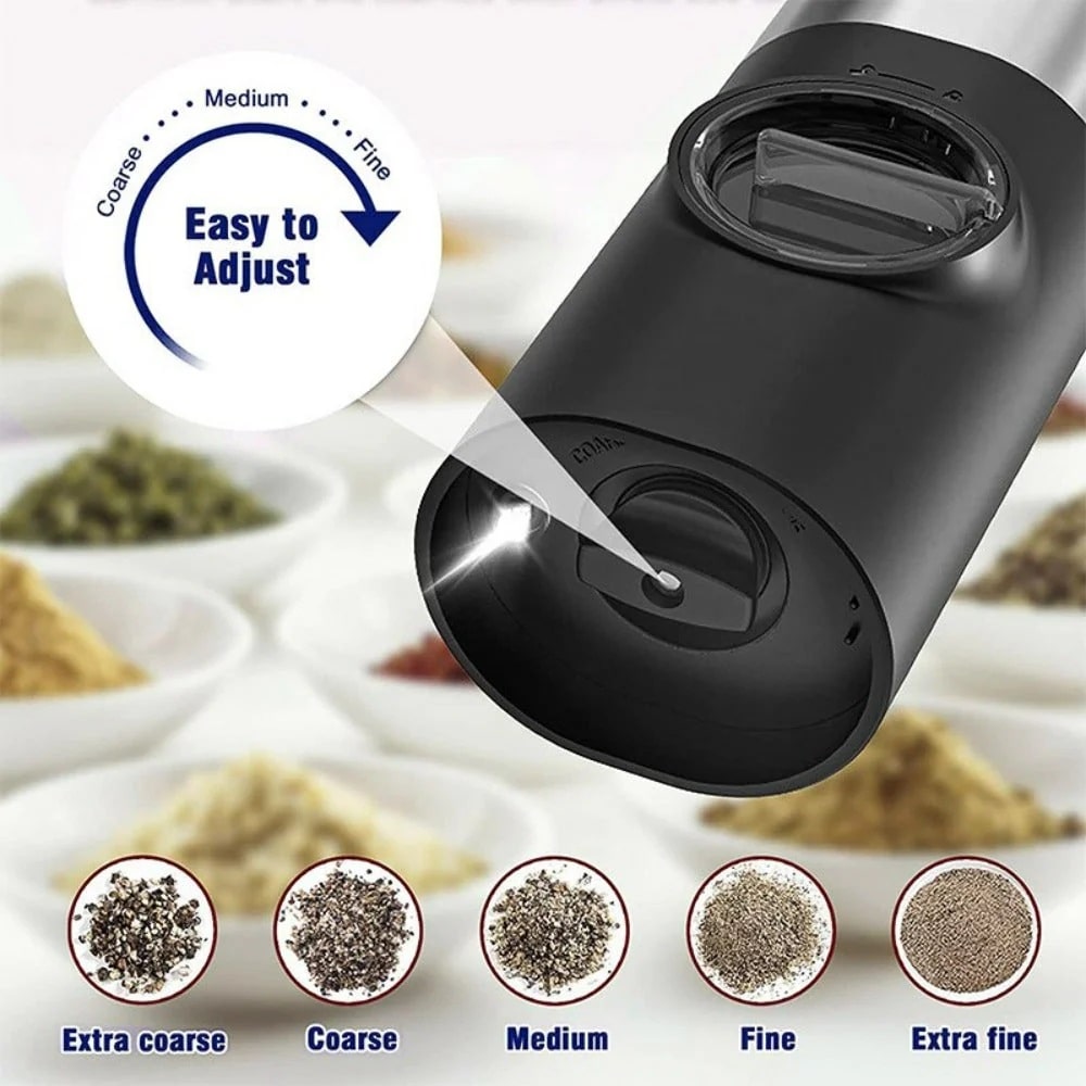 You can adjust the fineness of the grind from the bottom of the spice grinder.