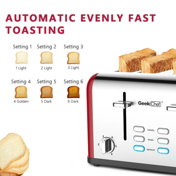 Choose from 6 toasting levels to enjoy your favorite shade of toast just the way you like it.